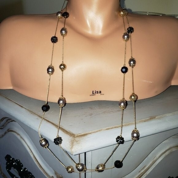 Charming Charlie Minimalist Rhinestone Station Satellite Metal Long Necklace - Picture 4 of 4